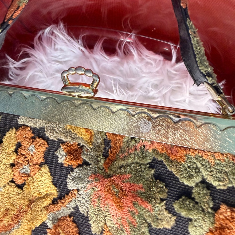 JR usa 1960s Vintage Floral Tapestry Handbag in Orange and Gold - Picture 6 of 6